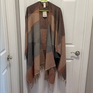 a.n.a Women's Color Block Poncho - Brown and Gray